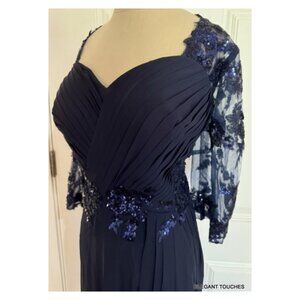 Womens Formal Evening Plus Dress 18 20 Navy Blue Sequin Beaded Gown Ruched Maxi